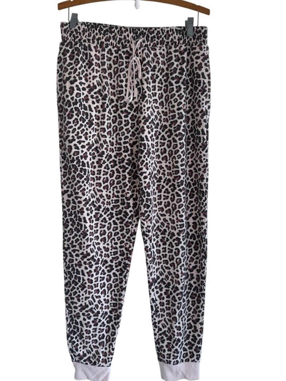 Victorias Secret Thermal Waffle Womens Sleep Pants Sz M Brown Tan Leopard